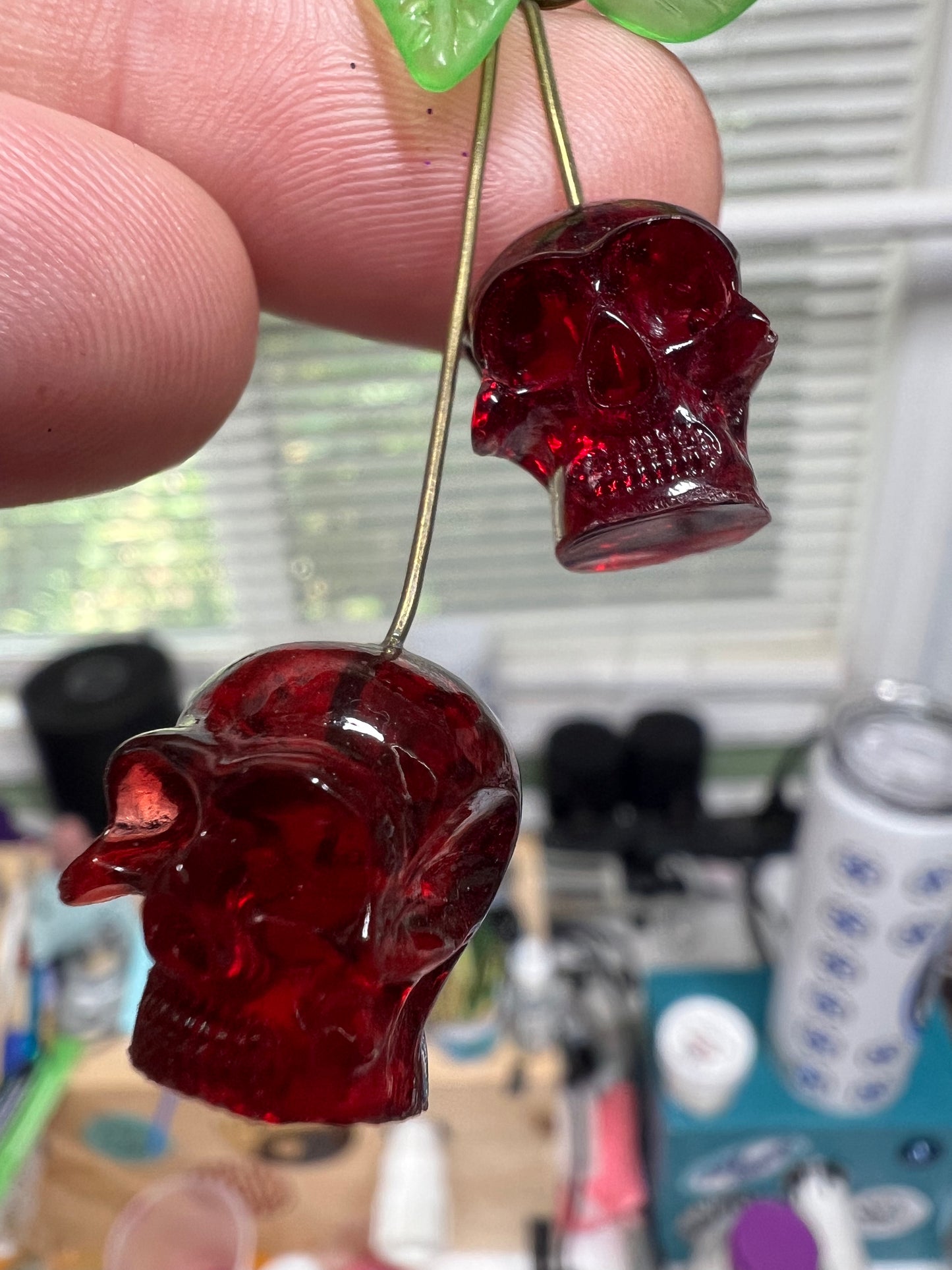 Clear Cherry skull Earrings