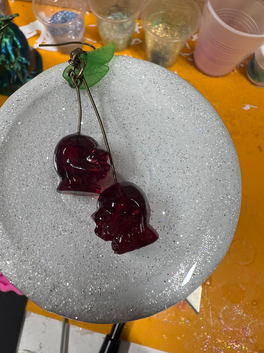 Clear Cherry skull Earrings