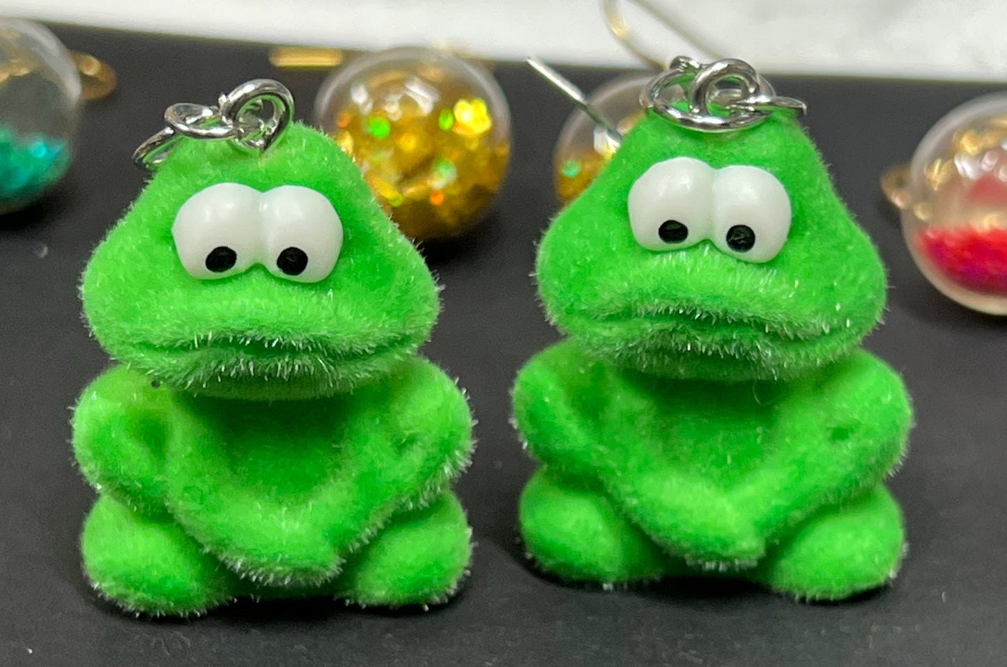 Fuzzy frog earrings