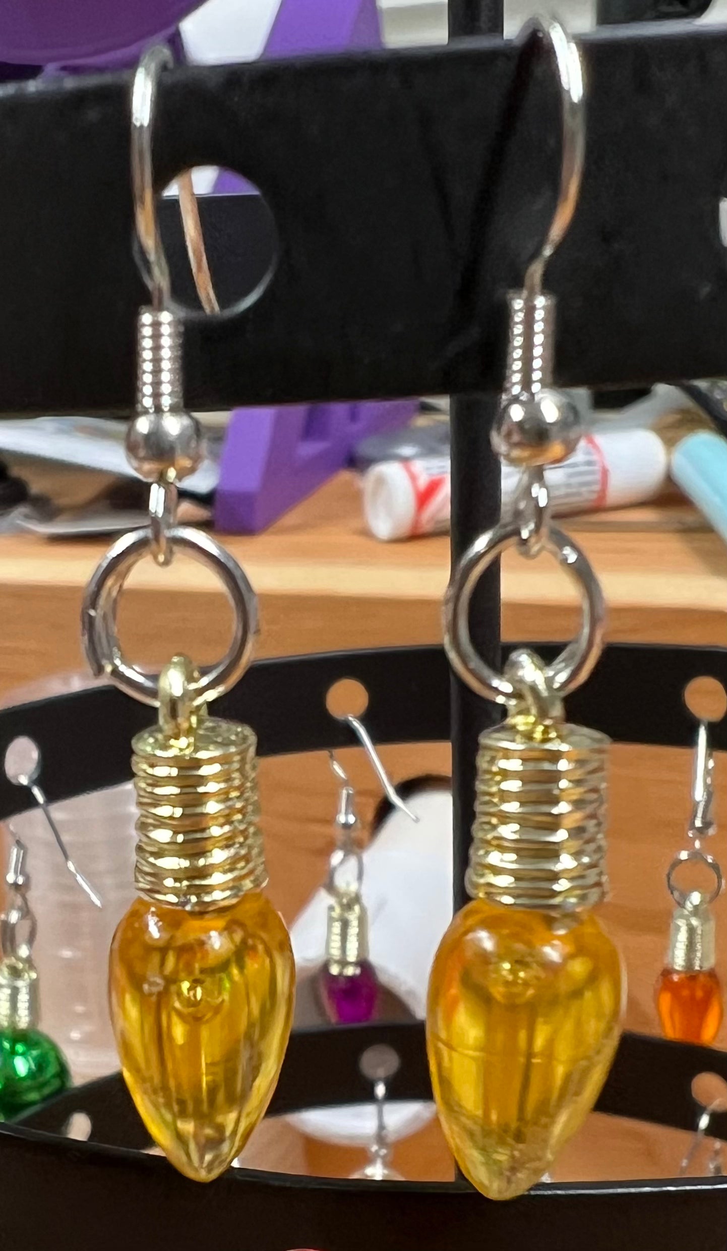 Yellow Small Christmas light bulb earrings
