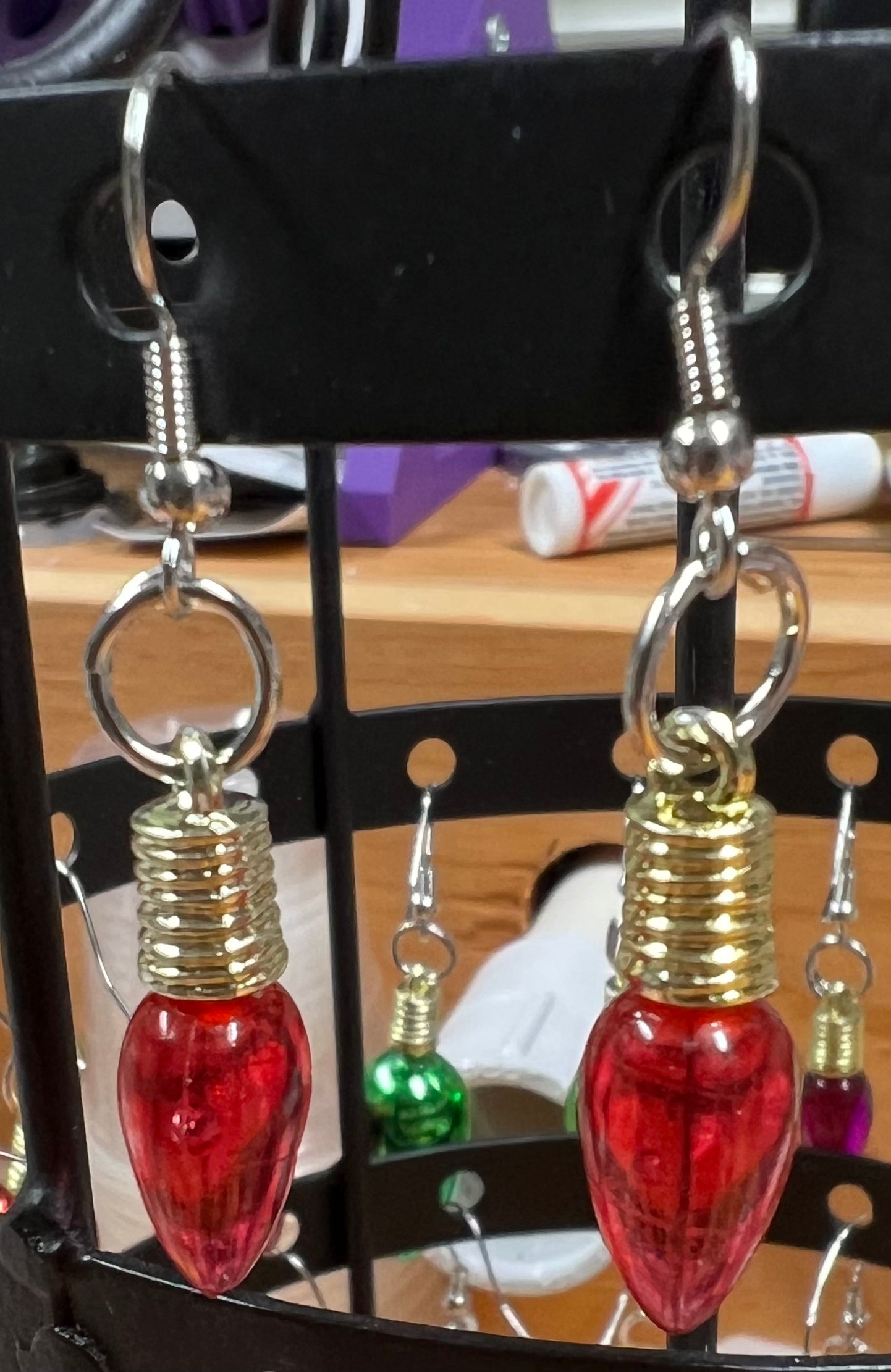 Red Small Christmas light bulb earrings