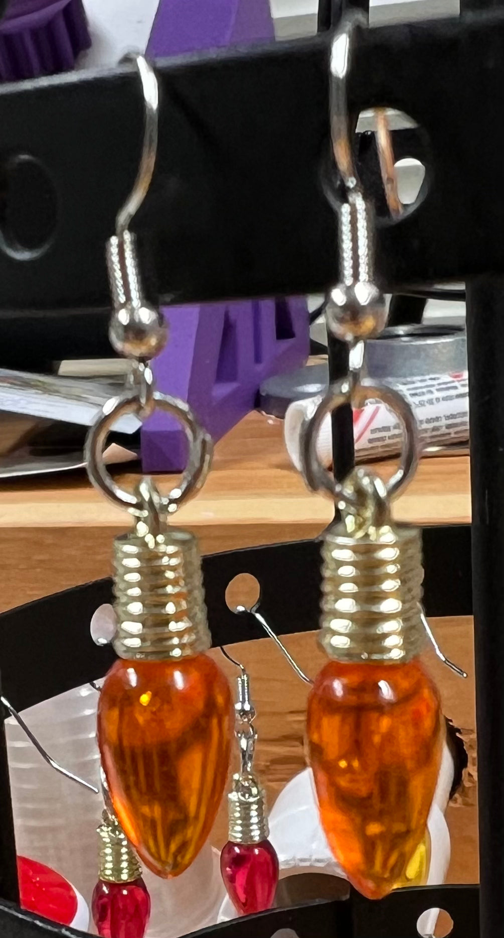 Orange Small Christmas light bulb earrings
